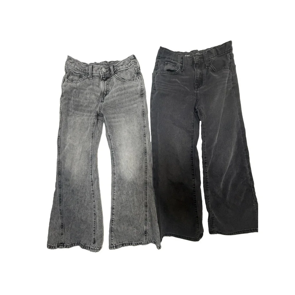 Old Navy Girls Baggy Wide Leg Jeans Bundle Size 10 (2 Pairs) Gray & Black